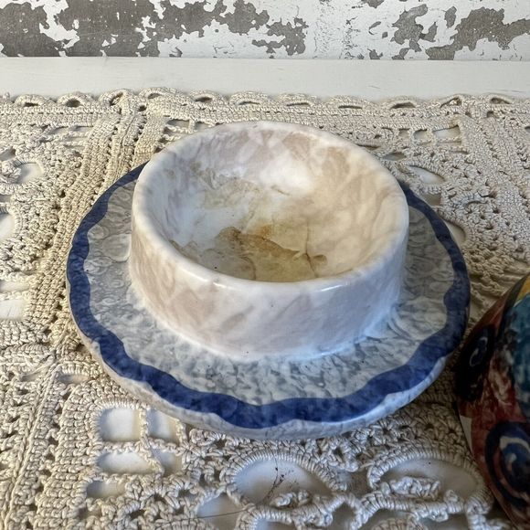 Vtg Italian Pottery Salt Cellar Cottagecore Granny Whimsy‎ Handmade & Painted 4” - Picture 4 of 10